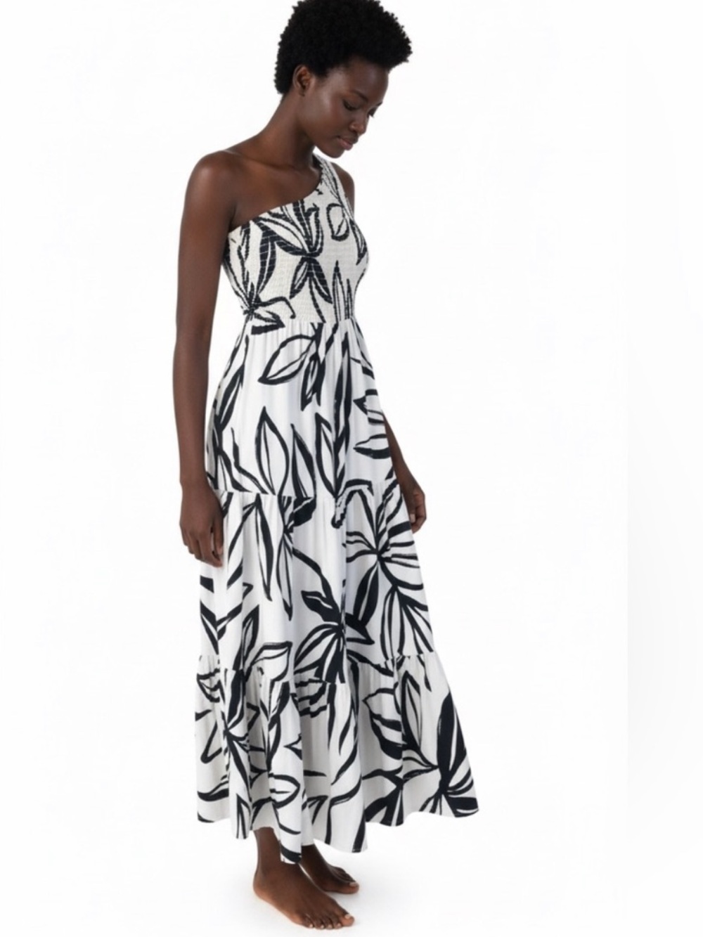 Anthropologie Abel the Label Black White One Shoulder Dress Women’s Small